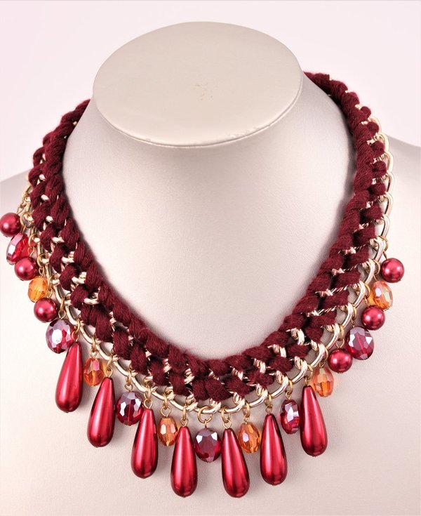 "Bour" Perlenkette in bordeaux-tönen ZK-Style