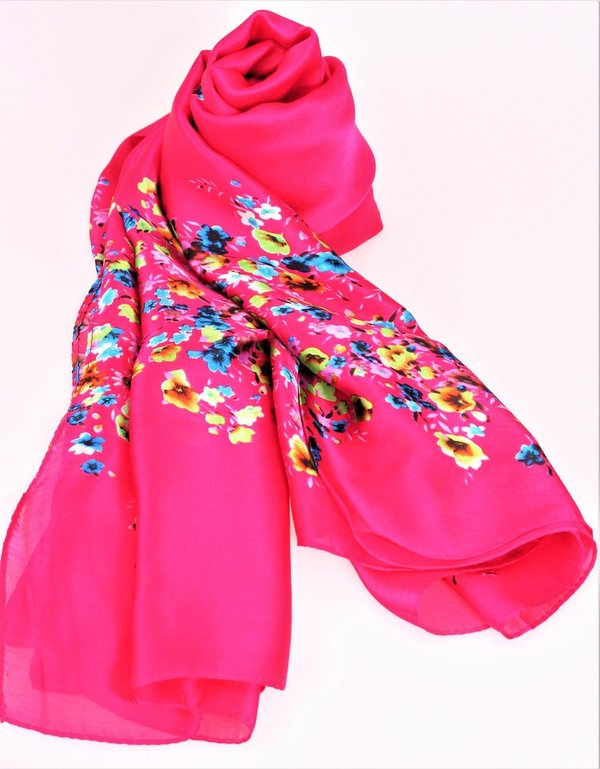 "Pinkylove 12" seidiger Schal mit Blumenmotiven ZK-Style