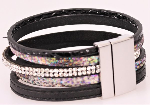 "Lora" schwarzes Armband mit Strass und bunten Lackfarben ZK-Style